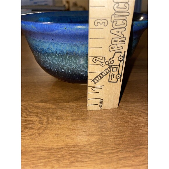 Susan DeMay Floral Blue Pottery Two Piece Chip And Dip Set Signed - Picture 10 of 12